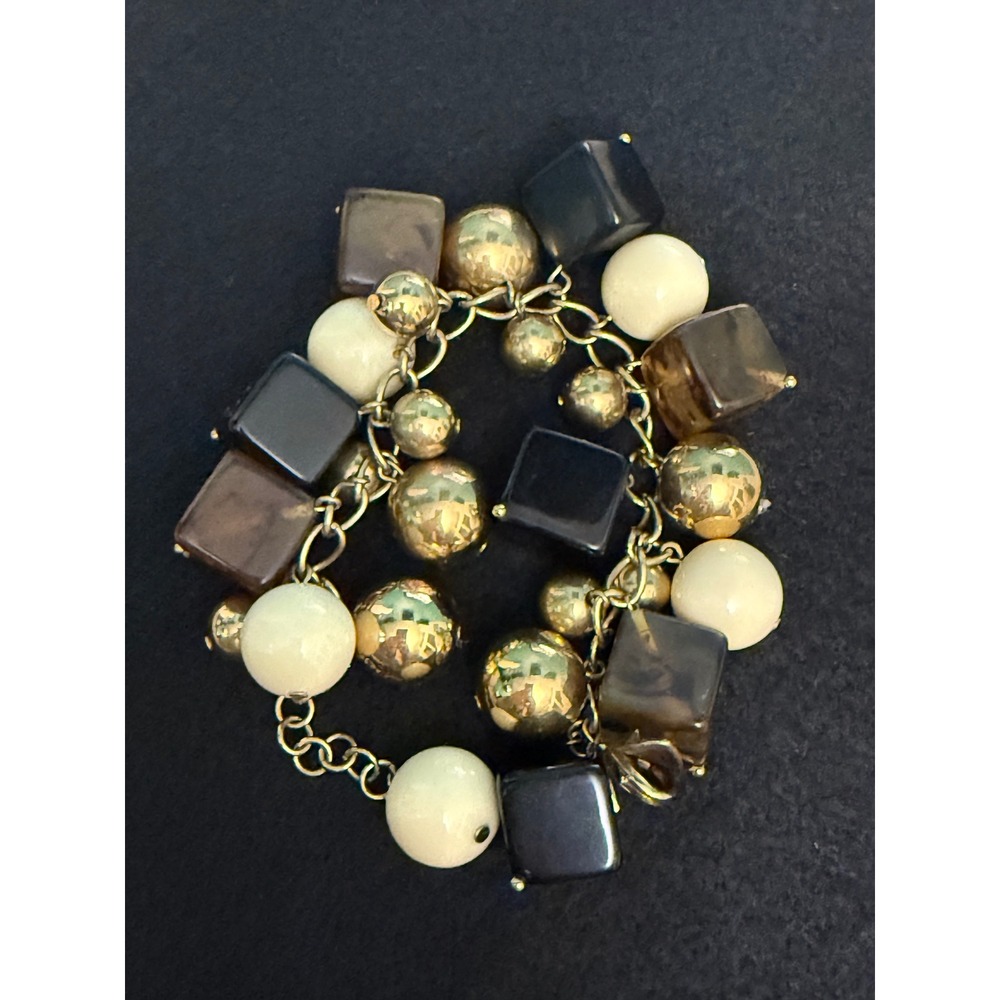 Kate Spade New York Chunky Resin Charm Bracelet Tortoise Black Cream Gold Y2K - Picture 3 of 10